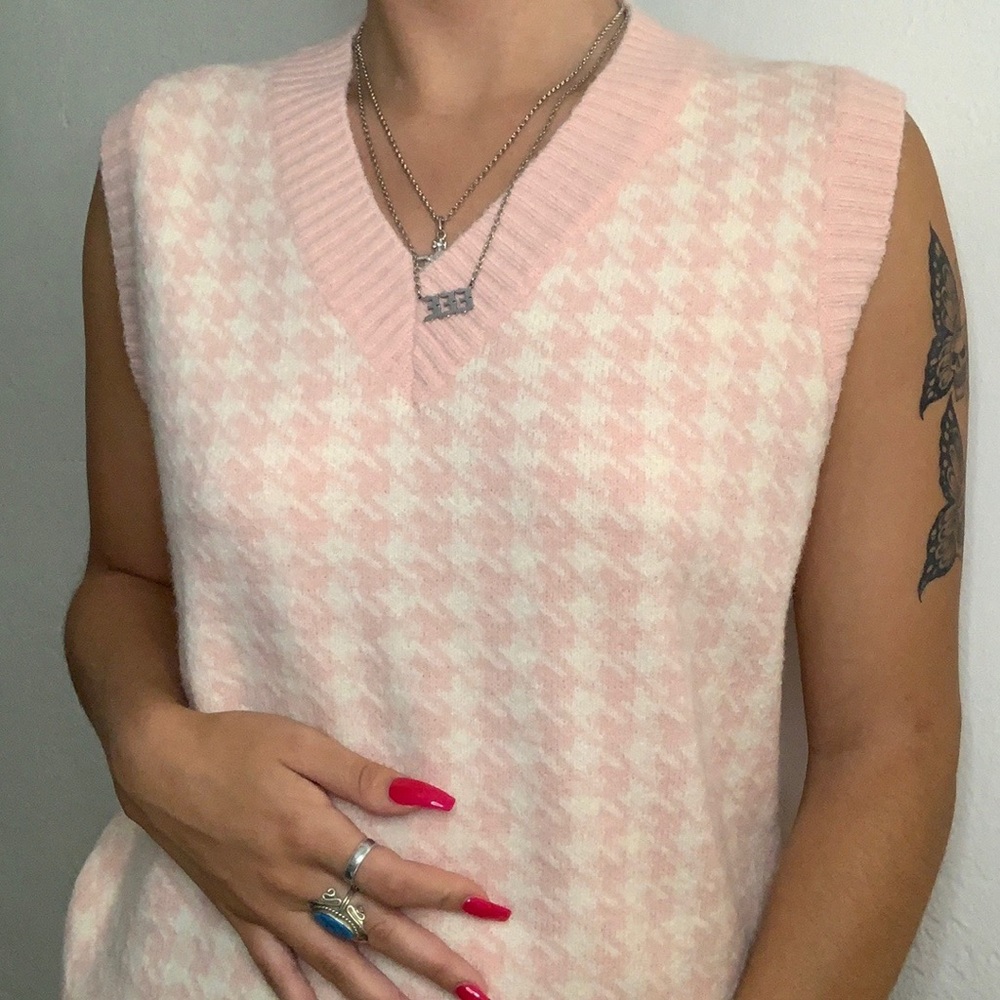 vintage esque gingham oversized sweater vest